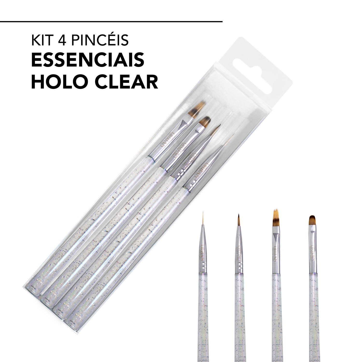 Kit 4 pincéis essenciais holo clear com embalagem e os individuais