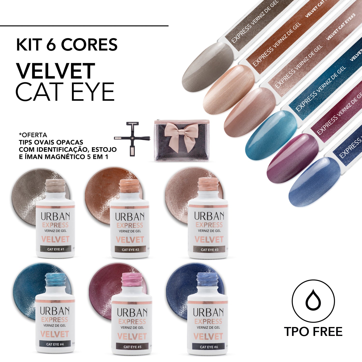 Kit Verniz Gel 6 Cores Express Velvet Cat Eye (
