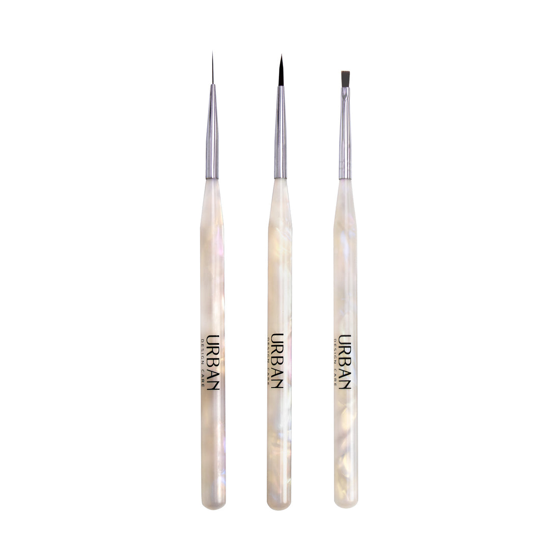 Os 3 pincéis individuais do kit nail art marble white