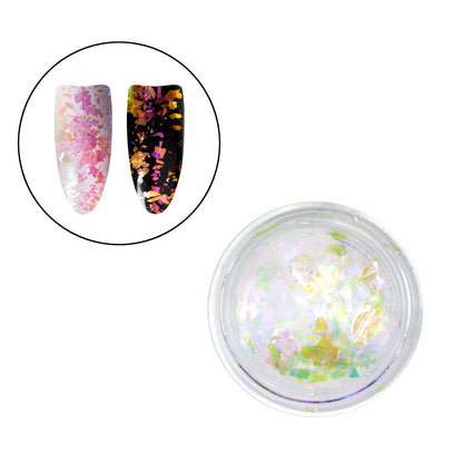 Embalagem aberta a mostrar os flakes do Aurora Premium Mirror Flakes 