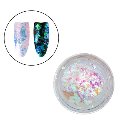 Embalagem aberta a mostrar os flakes do Aurora Premium Mirror Flakes 
