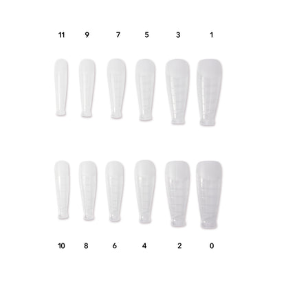 Caixa Nail Dual Form Natural Coffin com  os diferentes tamanhos.