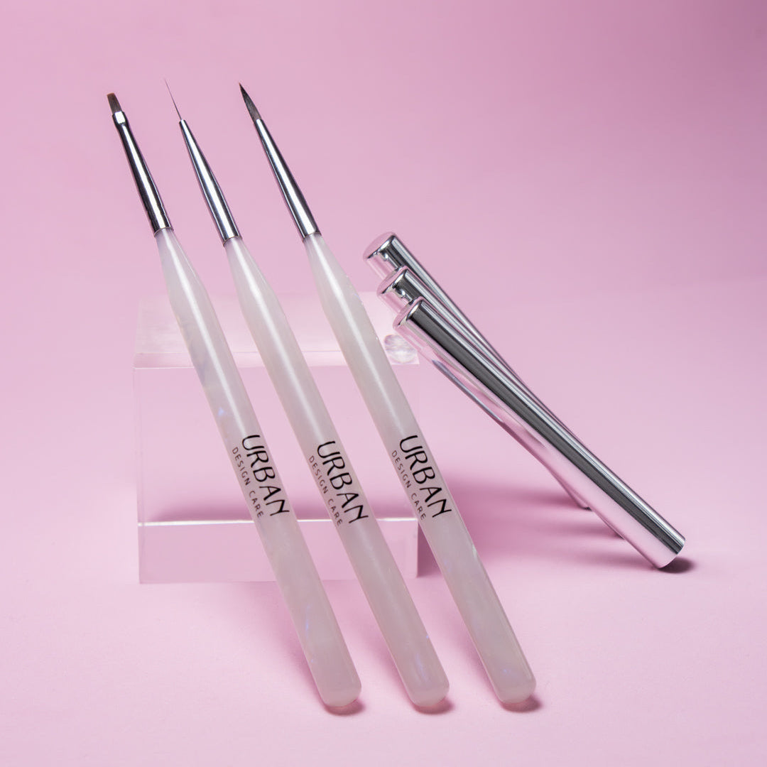 Kit 3 Pincéis Nail Art Marble White