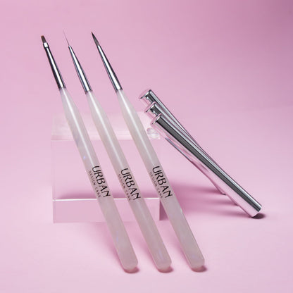 Kit 3 Pincéis Nail Art Marble White