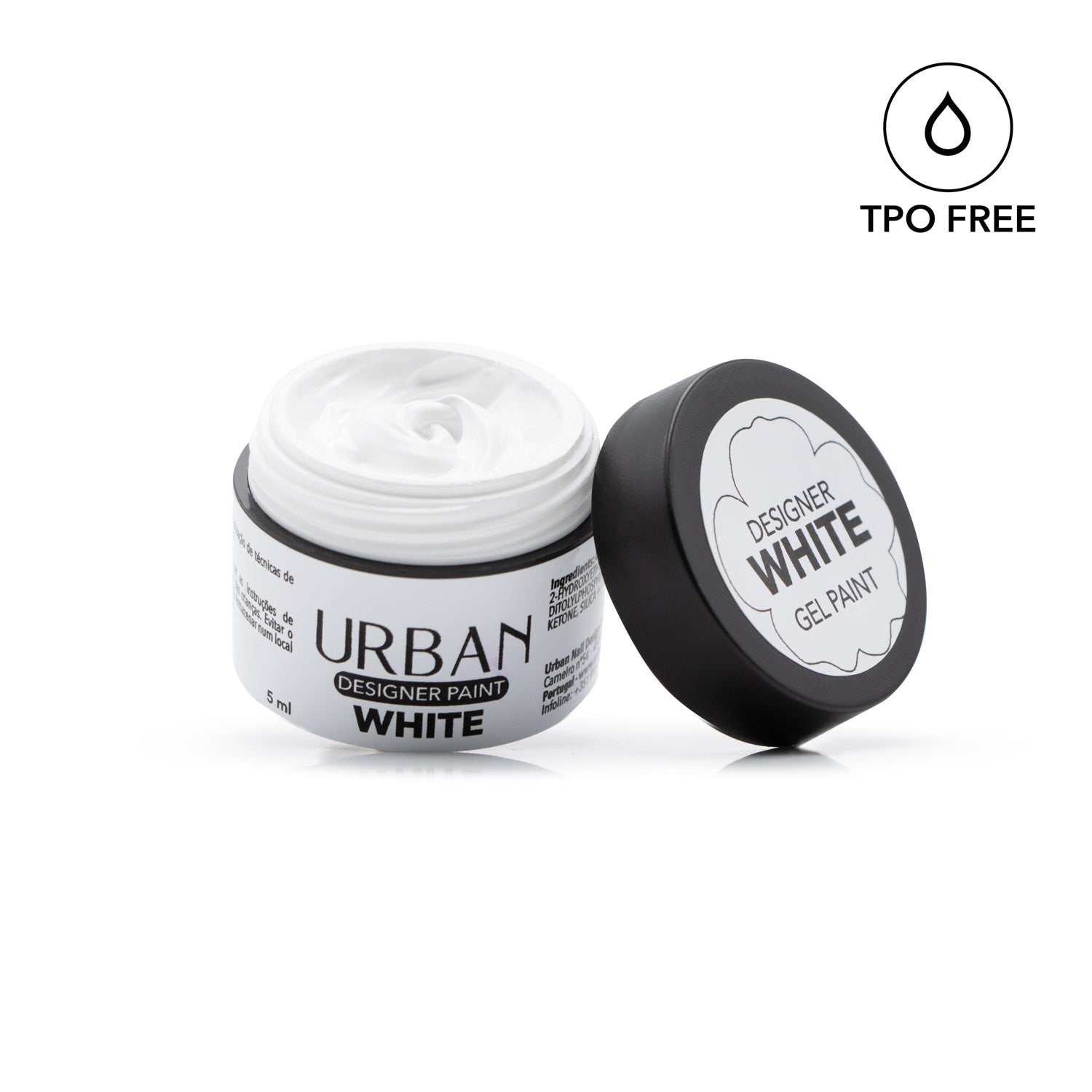 Frasco aberto a mostrar a tonalidade do Urban Design Cre Designer Paint White