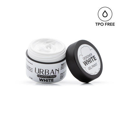 Frasco aberto a mostrar a tonalidade do Urban Design Cre Designer Paint White