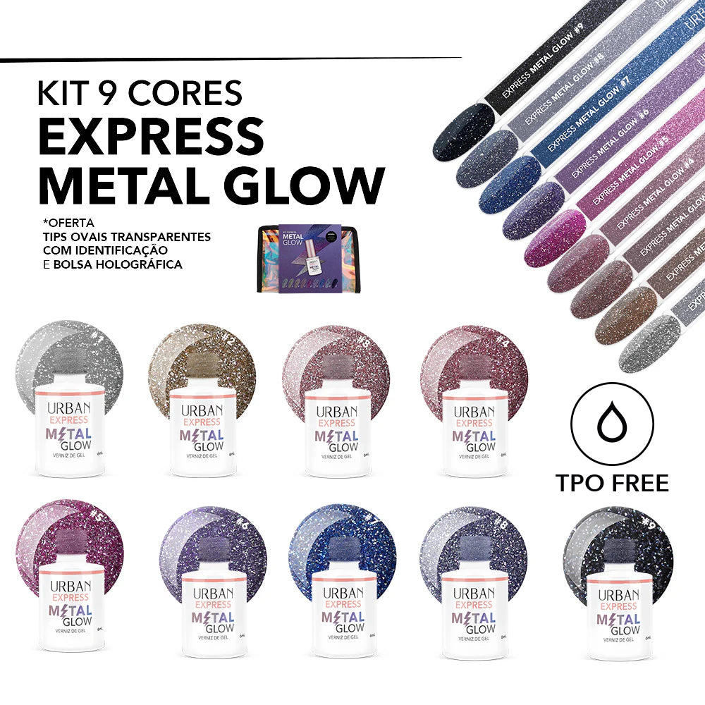 Kit Verniz Gel 9 Cores Express Metal Glow (