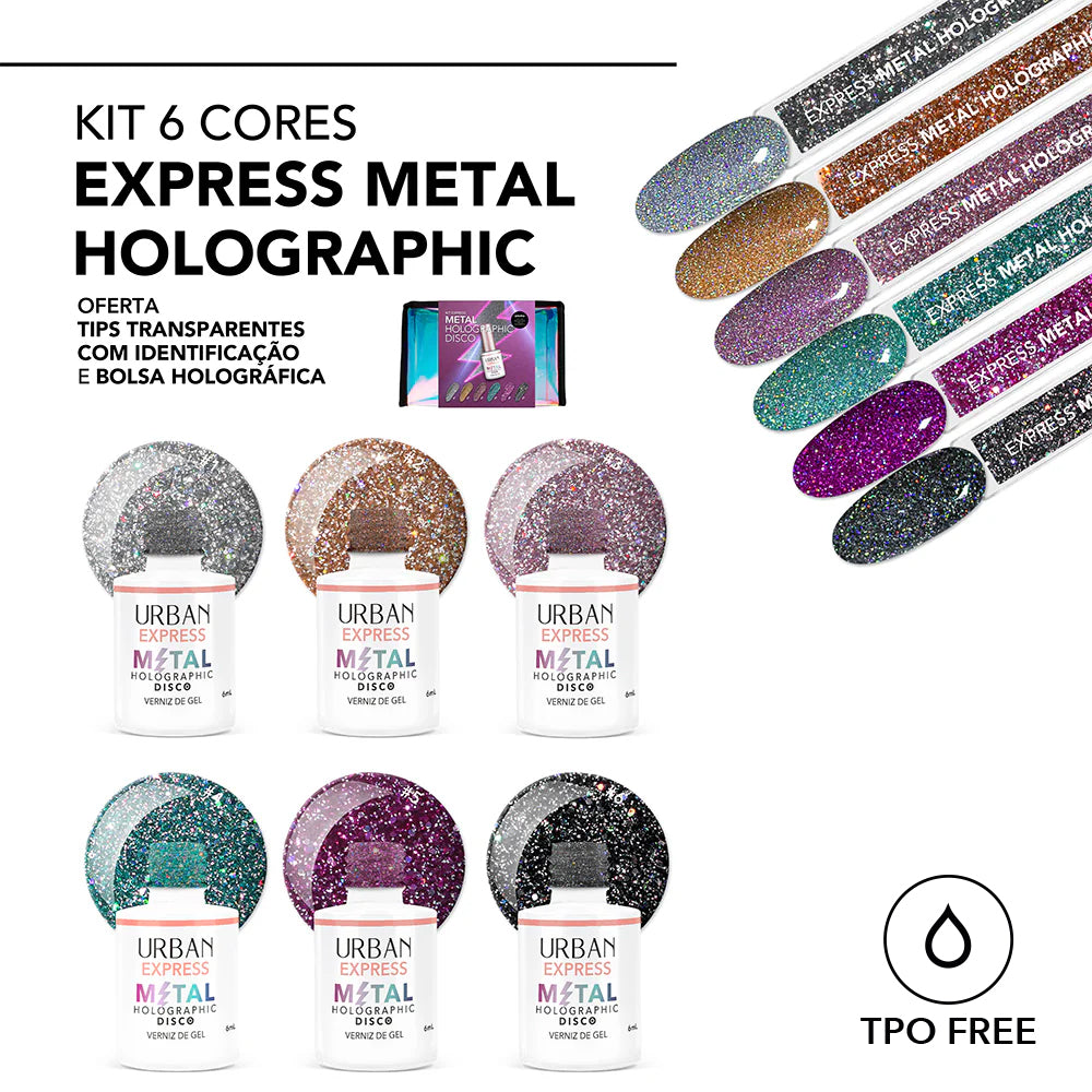Kit Verniz Gel 6 Cores Express Metal Holographic Disco (