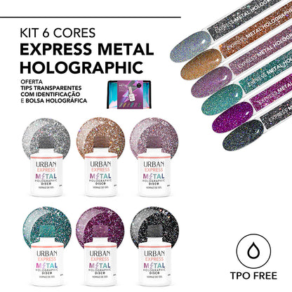 Kit Verniz Gel 6 Cores Express Metal Holographic Disco (