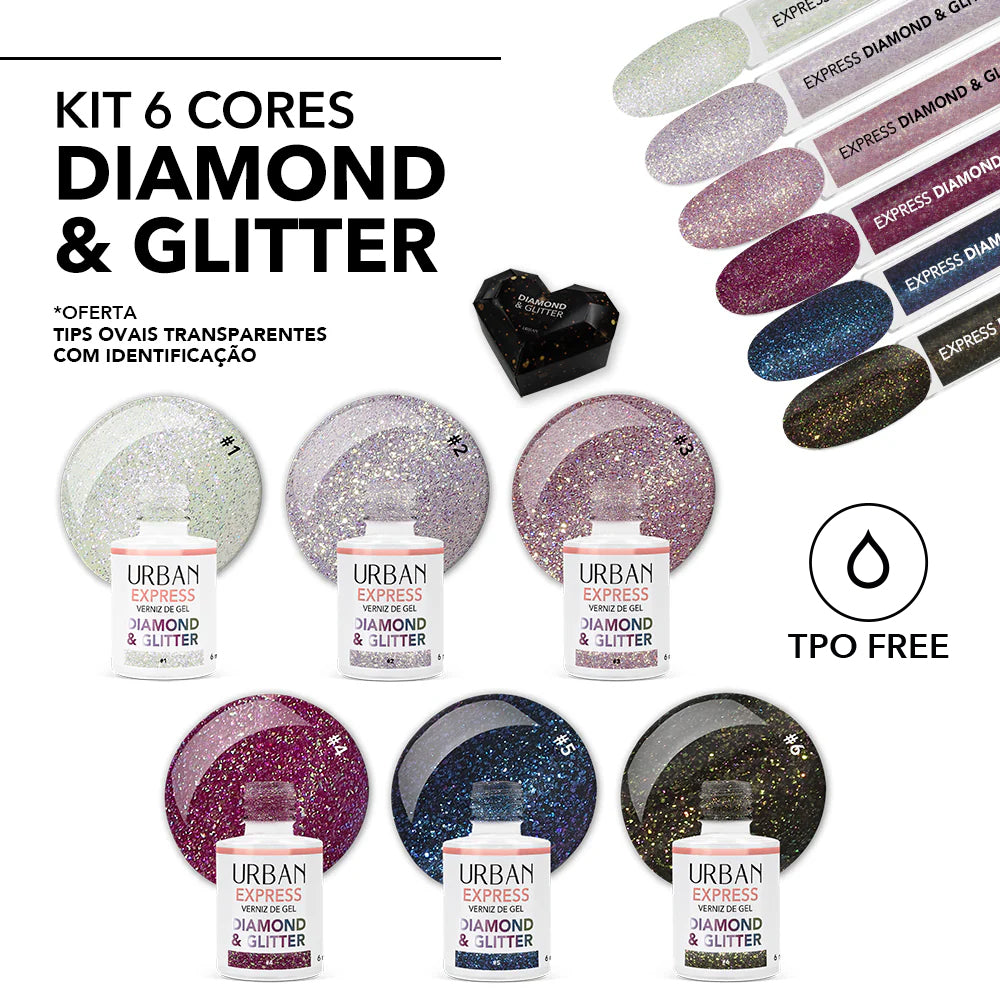 Kit Verniz Gel 6 Cores Express Diamond &amp; Glitter (