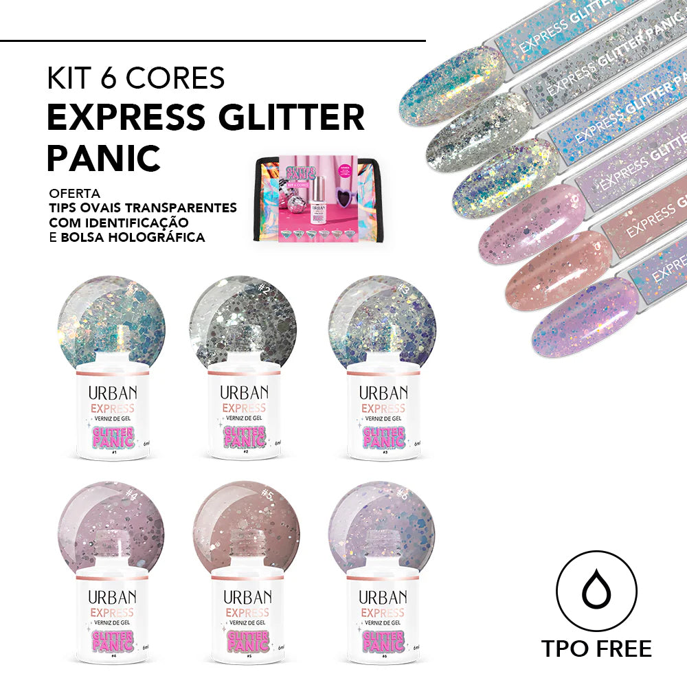 Kit Verniz Gel 6 Cores Express Glitter Panic (