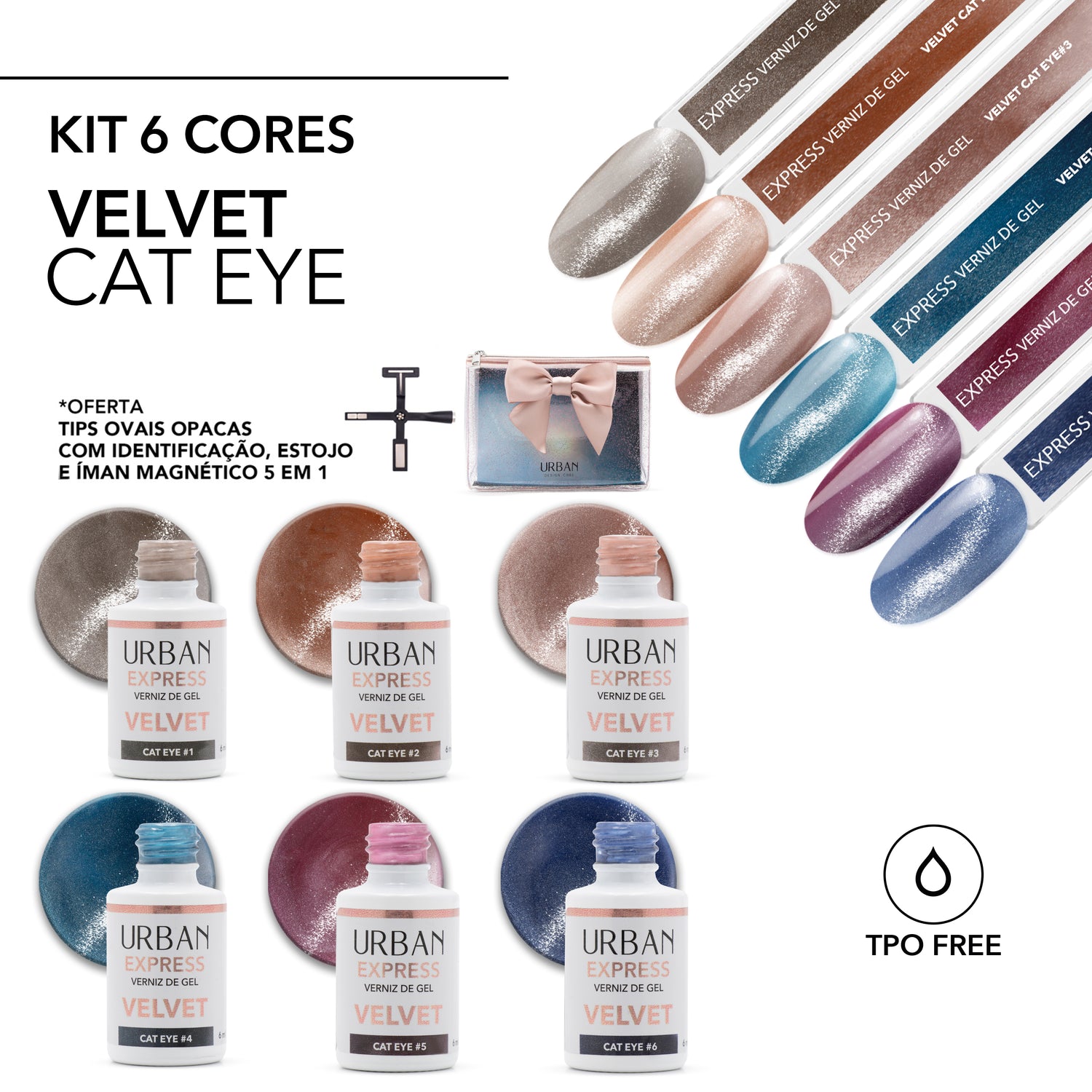 Kit de Esmalte en Gel 6 Colores Express Velvet Cat Eye (