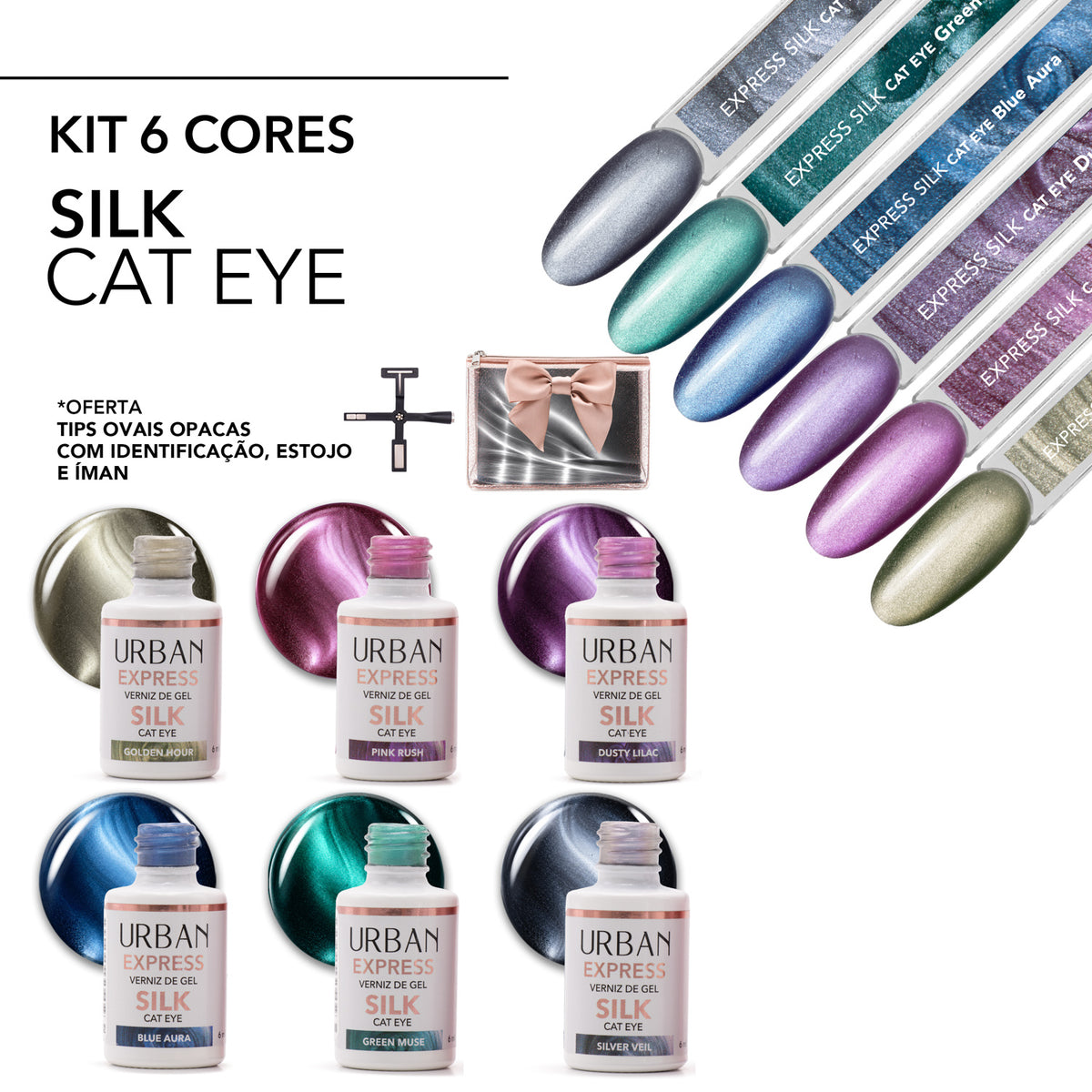 Kit 6 cores de Verniz Gel Express Silk Cat Eye