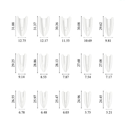 Tamanhos dos diferentes tamanhos dos Moldes F1