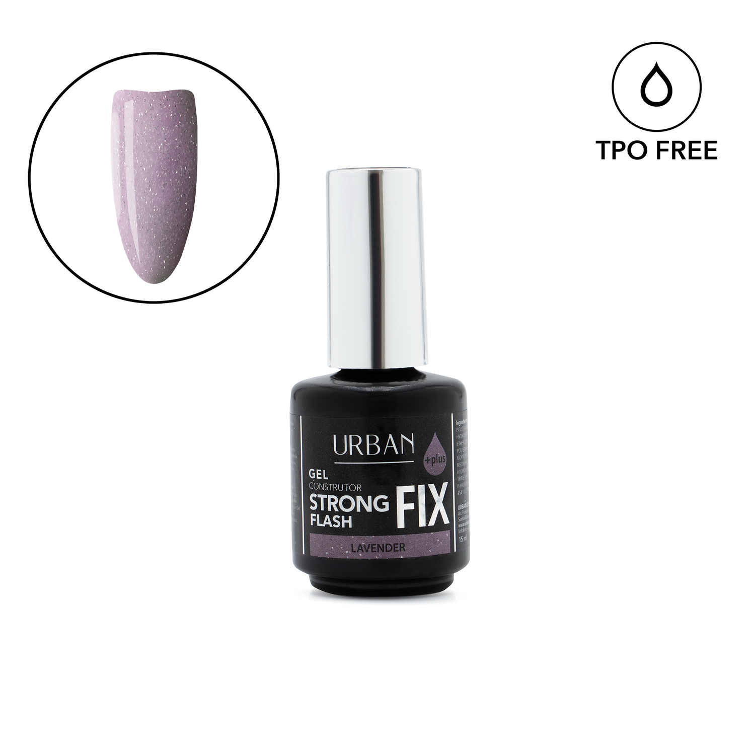 Frasco e unha tip pintada com o gel Strong Fix Flash Lavender
