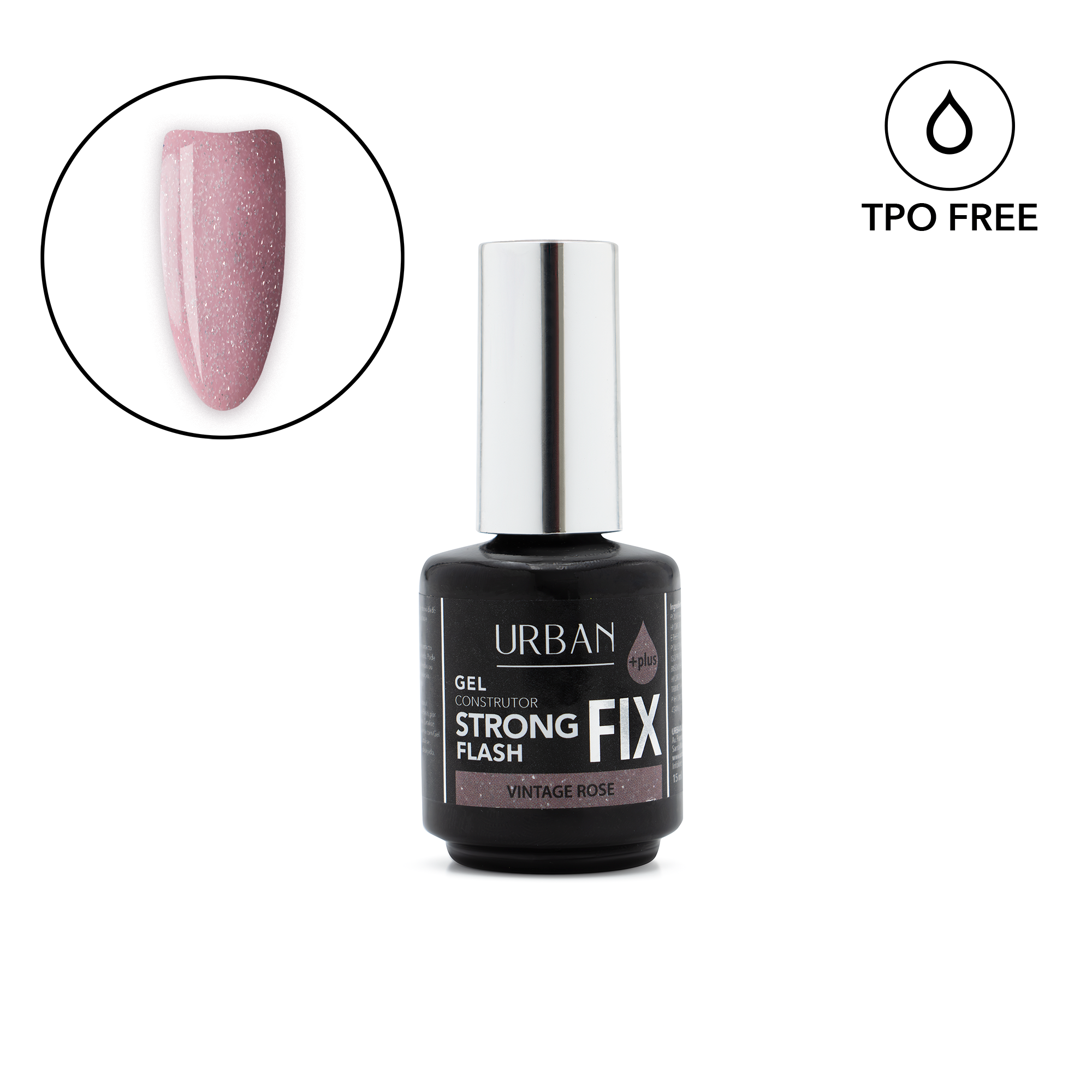 Frasco e unha tip pintada com o gel Strong Fix Flash Vintage Rose