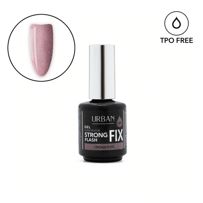 Frasco e unha tip pintada com o gel Strong Fix Flash Vintage Rose