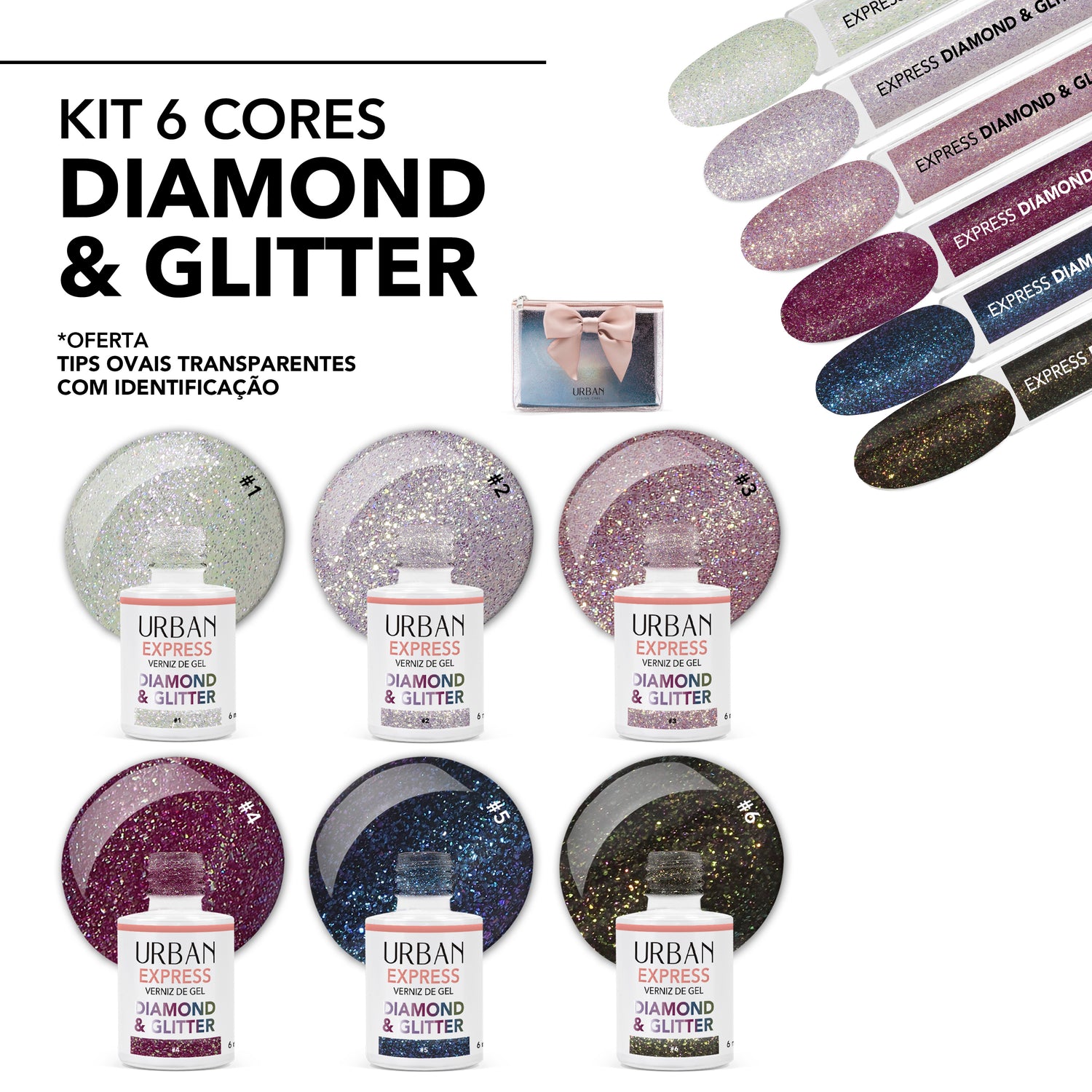 Express Diamond &amp; Glitter Gel Lack Set mit 6 Farben (
