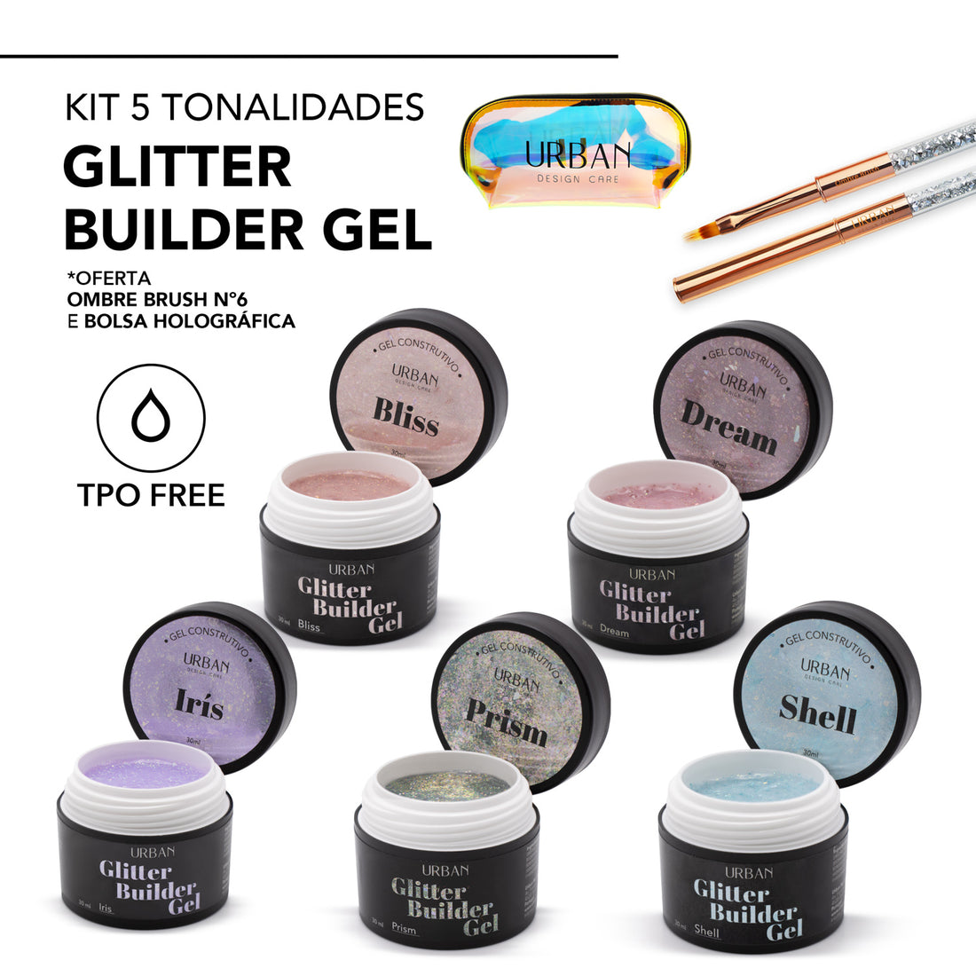 Kit Glitter Builder Gel 5 tonalidades