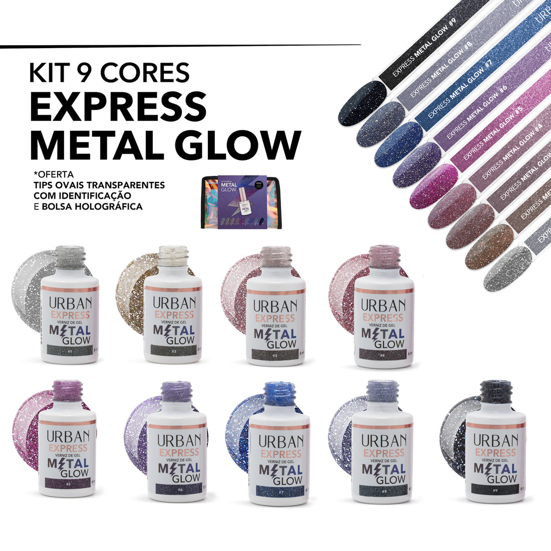 Kit Verniz Gel 9 Cores Express Metal Glow (